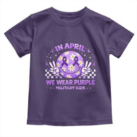 Proud Military Kids Toddler T Shirt Groovy Smile Face In April We Wear Purple Military Child Month
