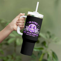 Proud Military Kids Tumbler With Handle Groovy Smile Face In April We Wear Purple Military Child Month
