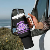Proud Military Kids Tumbler With Handle Groovy Smile Face In April We Wear Purple Military Child Month