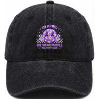 Proud Military Kids Washed Cotton Baseball Cap Groovy Smile Face In April We Wear Purple Military Child Month