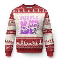 Purple Up For Military Kids Ugly Christmas Sweater Groovy Dino Dinosaur Military Child Month