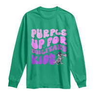 Purple Up For Military Kids Long Sleeve Shirt Groovy Dino Dinosaur Military Child Month