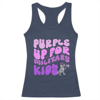 Purple Up For Military Kids Racerback Tank Top Groovy Dino Dinosaur Military Child Month