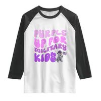 Purple Up For Military Kids Raglan Shirt Groovy Dino Dinosaur Military Child Month