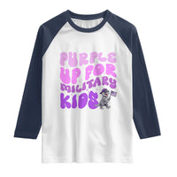 Purple Up For Military Kids Raglan Shirt Groovy Dino Dinosaur Military Child Month