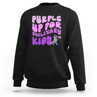 Purple Up For Military Kids Sweatshirt Groovy Dino Dinosaur Military Child Month