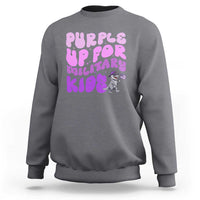 Purple Up For Military Kids Sweatshirt Groovy Dino Dinosaur Military Child Month