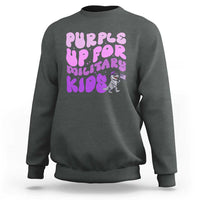 Purple Up For Military Kids Sweatshirt Groovy Dino Dinosaur Military Child Month