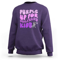 Purple Up For Military Kids Sweatshirt Groovy Dino Dinosaur Military Child Month