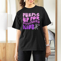 Purple Up For Military Kids T Shirt For Women Groovy Dino Dinosaur Military Child Month