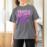 Purple Up For Military Kids T Shirt For Women Groovy Dino Dinosaur Military Child Month