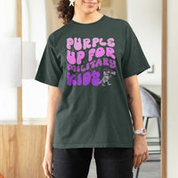 Purple Up For Military Kids T Shirt For Women Groovy Dino Dinosaur Military Child Month