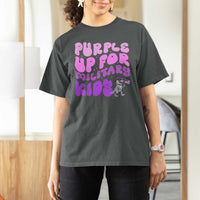 Purple Up For Military Kids T Shirt For Women Groovy Dino Dinosaur Military Child Month
