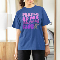 Purple Up For Military Kids T Shirt For Women Groovy Dino Dinosaur Military Child Month