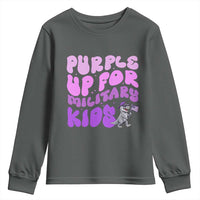 Purple Up For Military Kids Youth Sweatshirt Groovy Dino Dinosaur Military Child Month