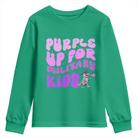 Purple Up For Military Kids Youth Sweatshirt Groovy Dino Dinosaur Military Child Month