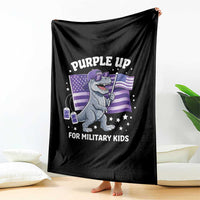 Dinosaur Military Kids Throw Blanket Purple Up For Military Child Month Patriotic USA Flag