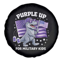 Dinosaur Military Kids Spare Tire Cover Purple Up For Military Child Month Patriotic USA Flag