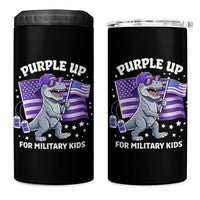 Dinosaur Military Kids 4 in 1 Can Cooler Tumbler Purple Up For Military Child Month Patriotic USA Flag