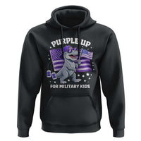 Dinosaur Military Kids Hoodie Purple Up For Military Child Month Patriotic USA Flag