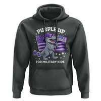 Dinosaur Military Kids Hoodie Purple Up For Military Child Month Patriotic USA Flag