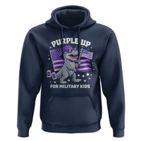 Dinosaur Military Kids Hoodie Purple Up For Military Child Month Patriotic USA Flag
