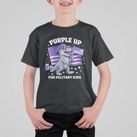 Dinosaur Military Kids T Shirt For Kid Purple Up For Military Child Month Patriotic USA Flag