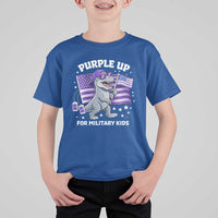 Dinosaur Military Kids T Shirt For Kid Purple Up For Military Child Month Patriotic USA Flag