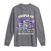 Dinosaur Military Kids Long Sleeve Shirt Purple Up For Military Child Month Patriotic USA Flag