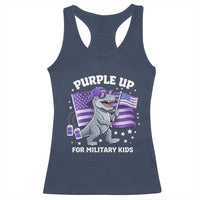 Dinosaur Military Kids Racerback Tank Top Purple Up For Military Child Month Patriotic USA Flag