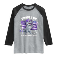 Dinosaur Military Kids Raglan Shirt Purple Up For Military Child Month Patriotic USA Flag