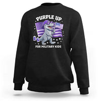 Dinosaur Military Kids Sweatshirt Purple Up For Military Child Month Patriotic USA Flag