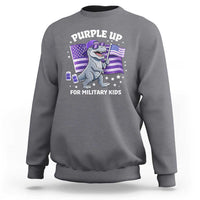 Dinosaur Military Kids Sweatshirt Purple Up For Military Child Month Patriotic USA Flag