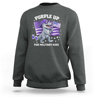Dinosaur Military Kids Sweatshirt Purple Up For Military Child Month Patriotic USA Flag