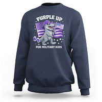 Dinosaur Military Kids Sweatshirt Purple Up For Military Child Month Patriotic USA Flag