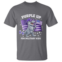 Dinosaur Military Kids T Shirt Purple Up For Military Child Month Patriotic USA Flag