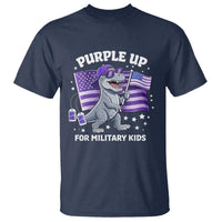 Dinosaur Military Kids T Shirt Purple Up For Military Child Month Patriotic USA Flag