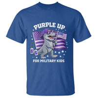 Dinosaur Military Kids T Shirt Purple Up For Military Child Month Patriotic USA Flag