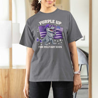 Dinosaur Military Kids T Shirt For Women Purple Up For Military Child Month Patriotic USA Flag
