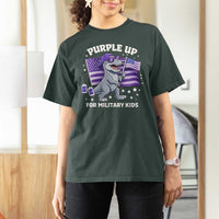 Dinosaur Military Kids T Shirt For Women Purple Up For Military Child Month Patriotic USA Flag