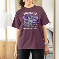 Dinosaur Military Kids T Shirt For Women Purple Up For Military Child Month Patriotic USA Flag
