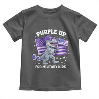 Dinosaur Military Kids Toddler T Shirt Purple Up For Military Child Month Patriotic USA Flag