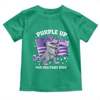 Dinosaur Military Kids Toddler T Shirt Purple Up For Military Child Month Patriotic USA Flag