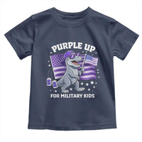 Dinosaur Military Kids Toddler T Shirt Purple Up For Military Child Month Patriotic USA Flag