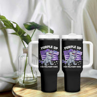 Dinosaur Military Kids Tumbler With Handle Purple Up For Military Child Month Patriotic USA Flag