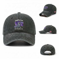 Dinosaur Military Kids Washed Cotton Baseball Cap Purple Up For Military Child Month Patriotic USA Flag