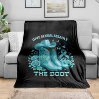 Give Sexual Assault The Boot Throw Blanket Cowgirl Awareness Month Teal Ribbon Support