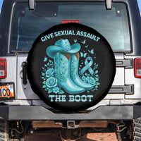 Give Sexual Assault The Boot Spare Tire Cover Cowgirl Awareness Month Teal Ribbon Support