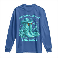Give Sexual Assault The Boot Long Sleeve Shirt Cowgirl Awareness Month Teal Ribbon Support
