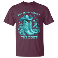 Give Sexual Assault The Boot T Shirt Cowgirl Awareness Month Teal Ribbon Support